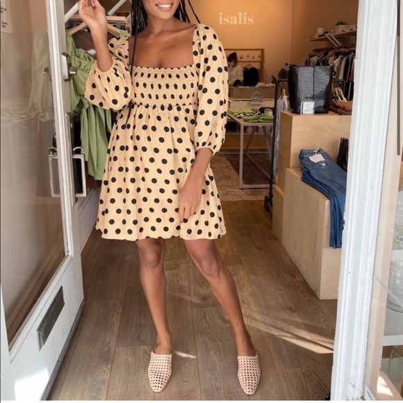 Faithfull The Brand Dallia Mini Dress Emelda Polka Dot Cold Shoulder Babydoll - Picture 4 of 16